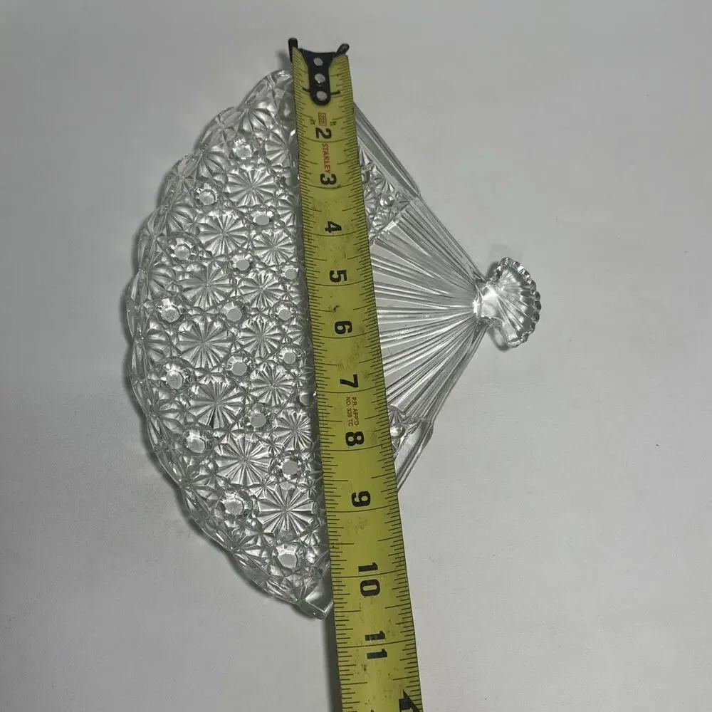 Vintage FENTON GLASS Clear VANITY FAN Tray DAISY & BUTTON Design 10.5